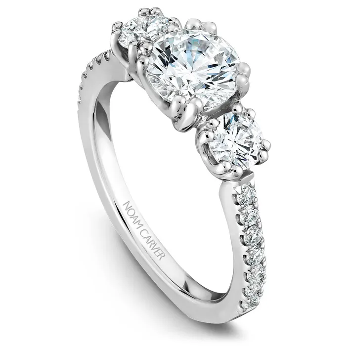 Noam Carver White Gold 3Stone Diamond Engagement Ring Setting 073 CTW International Diamond Center Rings Noam Carver White Gold 3Stone Diamond Engagement Ring Setting 073 CTW International Diamond Center Rings