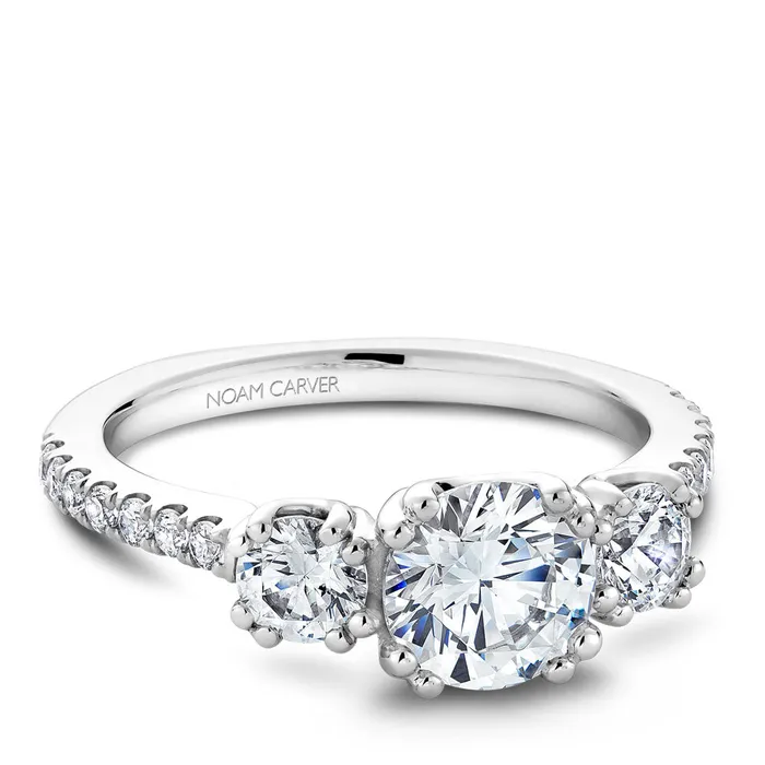 Noam Carver White Gold 3Stone Diamond Engagement Ring Setting 073 CTW International Diamond Center Rings