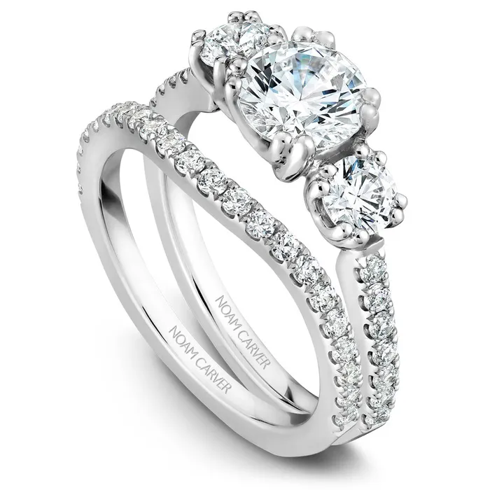 Noam Carver White Gold 3Stone Diamond Engagement Ring Setting 073 CTW International Diamond Center Rings