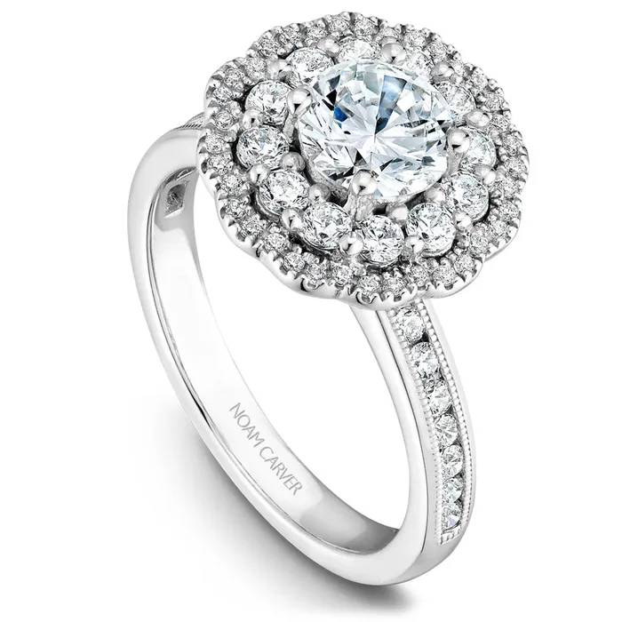 Noam Carver White Gold Floral Double Halo Engagement Ring Setting 081 CTW International Diamond Center Rings Noam Carver White Gold Floral Double Halo Engagement Ring Setting 081 CTW International Diamond Center Rings