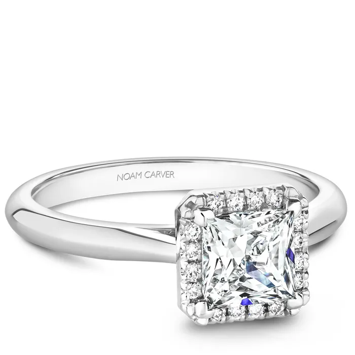Noam Carver White Gold Princess Engagement Ring Setting with Diamond Halo 008 CTW International Diamond Center Rings