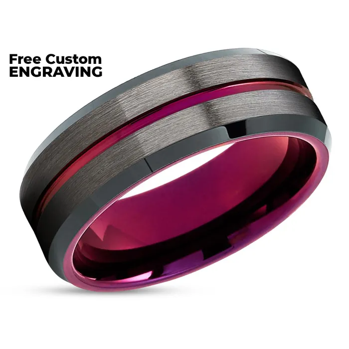 Purple Tungsten Ring Purple Wedding Ring Gunmetal Tungsten Ring Brush Clean Casting Jewelry Rings