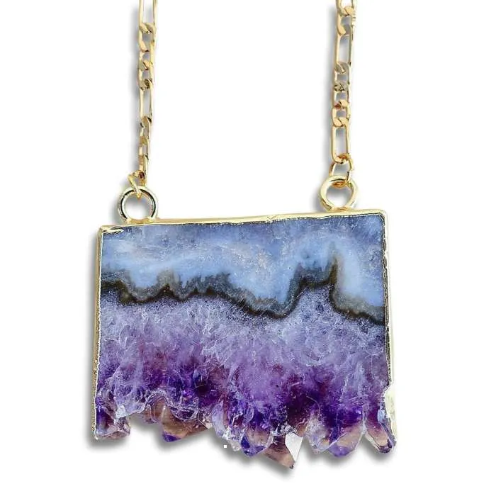 Raw Amethyst Stone Necklace 18k Gold Plated Magic Crystals Necklaces