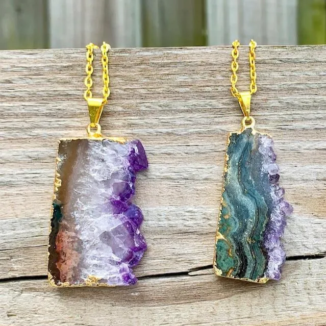 Raw Amethyst Stone Necklace 18k Gold Plated Magic Crystals Necklaces
