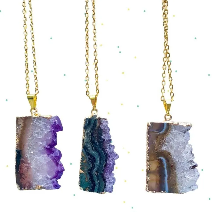 Raw Amethyst Stone Necklace 18k Gold Plated Magic Crystals Necklaces