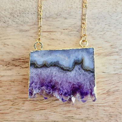 Raw Amethyst Stone Necklace 18k Gold Plated Magic Crystals Necklaces