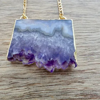 Raw Amethyst Stone Necklace 18k Gold Plated Magic Crystals Necklaces