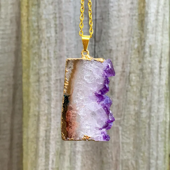 Raw Amethyst Stone Necklace 18k Gold Plated Magic Crystals Necklaces