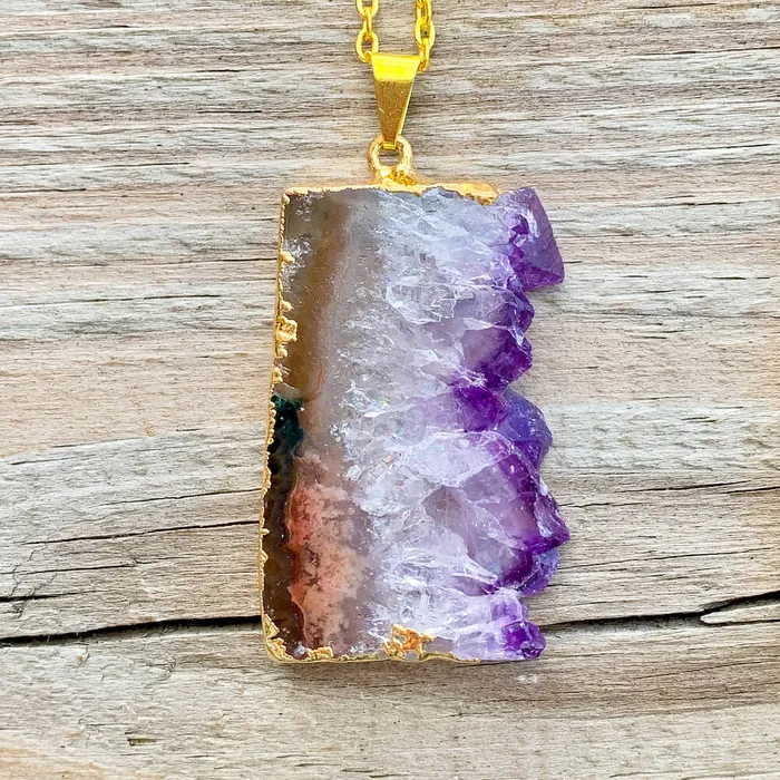 Raw Amethyst Stone Necklace 18k Gold Plated Magic Crystals Necklaces