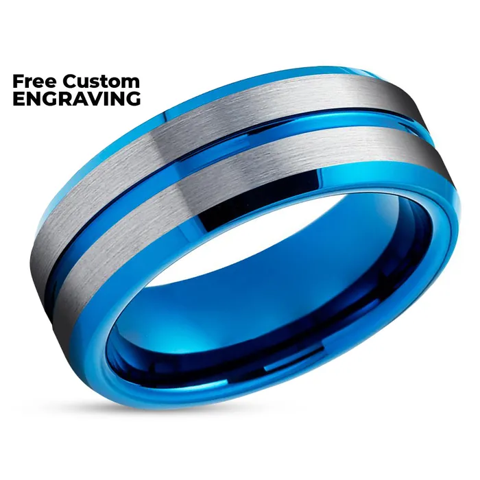 Rings Clean Casting Jewelry Mens Blue Tungsten Wedding Ring Blue Tungsten Ring Anniversary Ring Gray Tungsten Ring