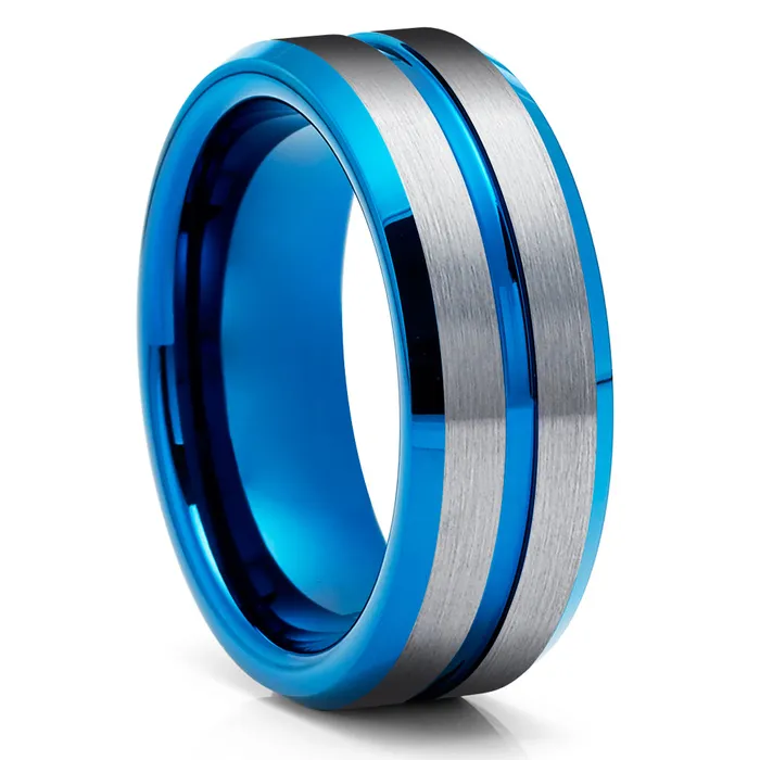 Rings Clean Casting Jewelry Mens Blue Tungsten Wedding Ring Blue Tungsten Ring Anniversary Ring Gray Tungsten Ring