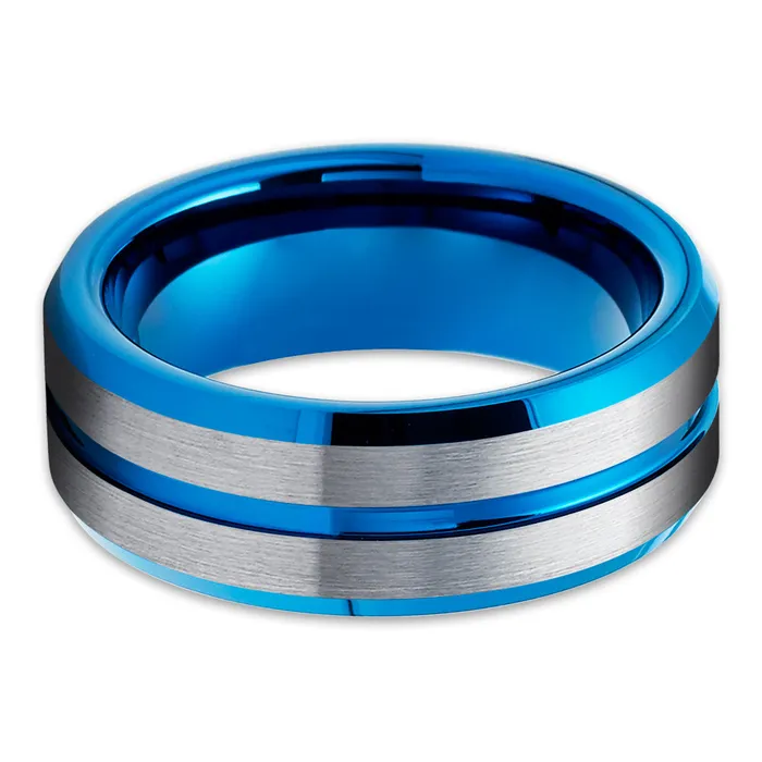 Rings Clean Casting Jewelry Mens Blue Tungsten Wedding Ring Blue Tungsten Ring Anniversary Ring Gray Tungsten Ring