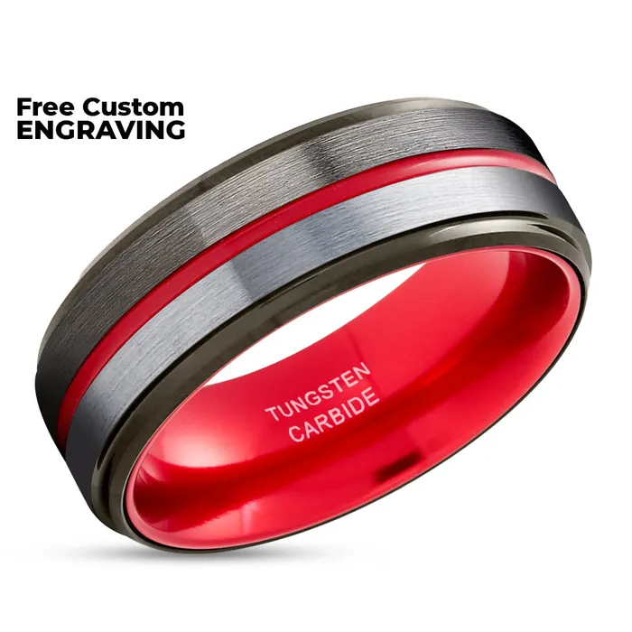 Rings Clean Casting Jewelry Red Tungsten Ring Gunmetal Wedding Ring Tungsten Carbide Ring Red Wedding Band