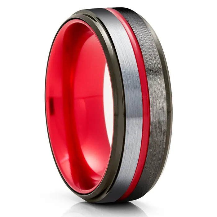 Rings Clean Casting Jewelry Red Tungsten Ring Gunmetal Wedding Ring Tungsten Carbide Ring Red Wedding Band