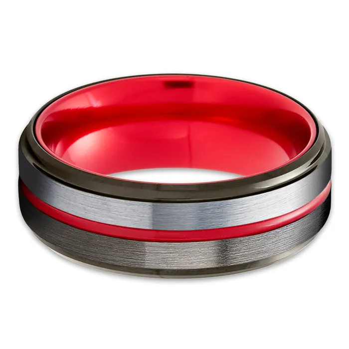 Rings Clean Casting Jewelry Red Tungsten Ring Gunmetal Wedding Ring Tungsten Carbide Ring Red Wedding Band