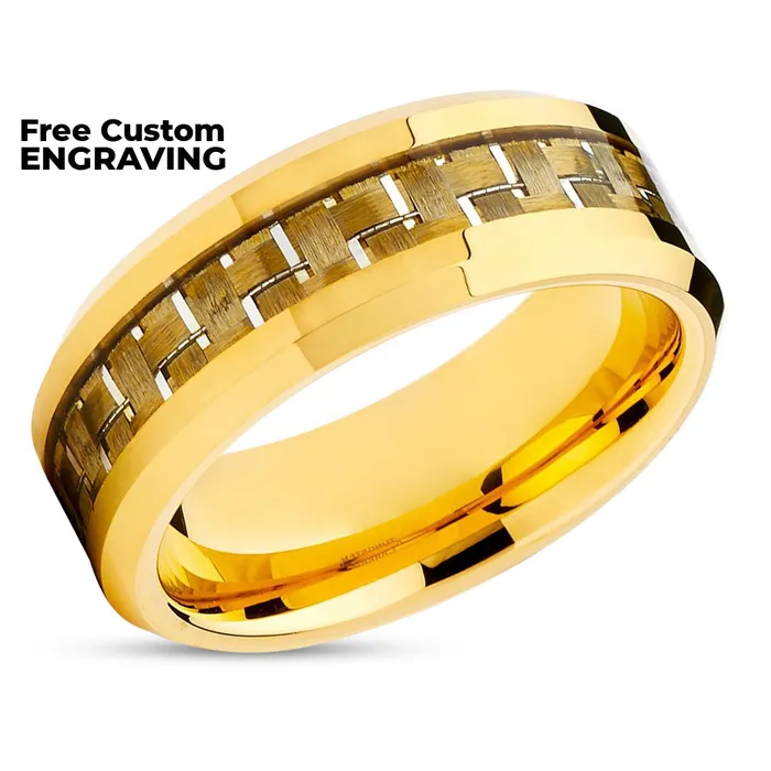 Rings Clean Casting Jewelry Yellow Gold Wedding Ring Carbon Fiber Wedding Band Tungsten Wedding Ring Band