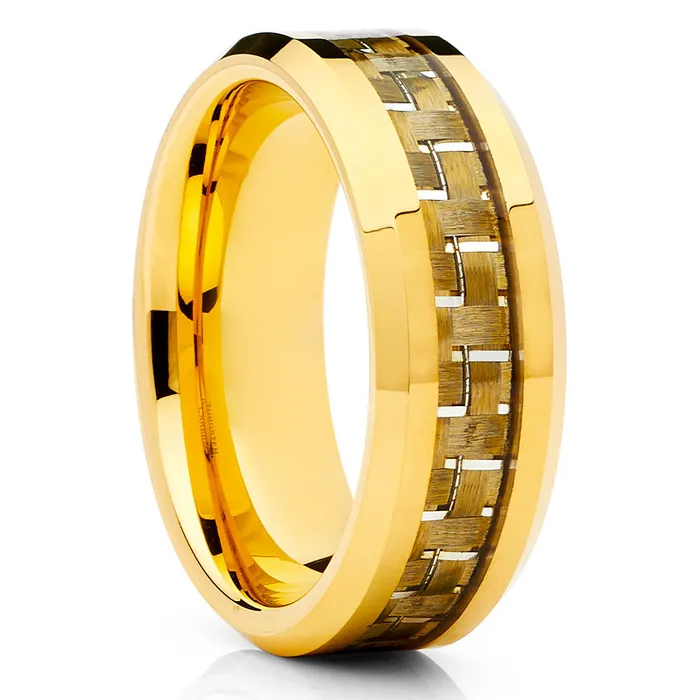 Rings Clean Casting Jewelry Yellow Gold Wedding Ring Carbon Fiber Wedding Band Tungsten Wedding Ring Band