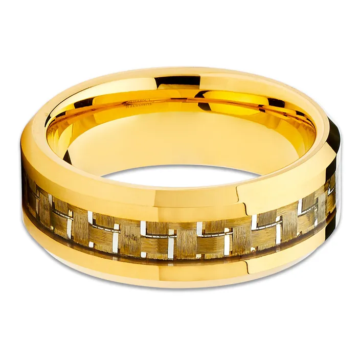 Rings Clean Casting Jewelry Yellow Gold Wedding Ring Carbon Fiber Wedding Band Tungsten Wedding Ring Band