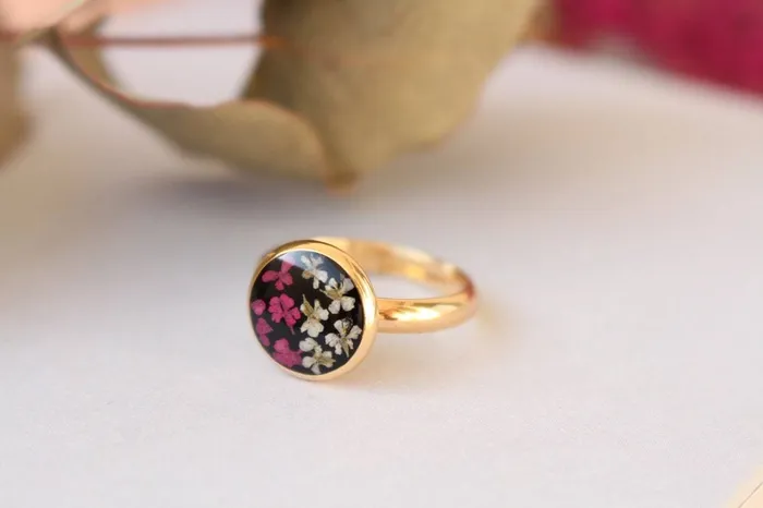 Rings Fancy Fancy Queen Annes Lace Pressed Flower Ring