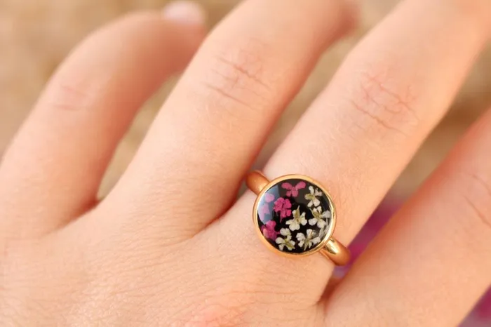 Rings Fancy Fancy Queen Annes Lace Pressed Flower Ring