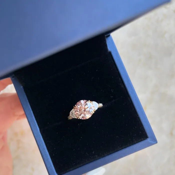 Rings Half Moon Three Stone Diamond Ring Carat Co