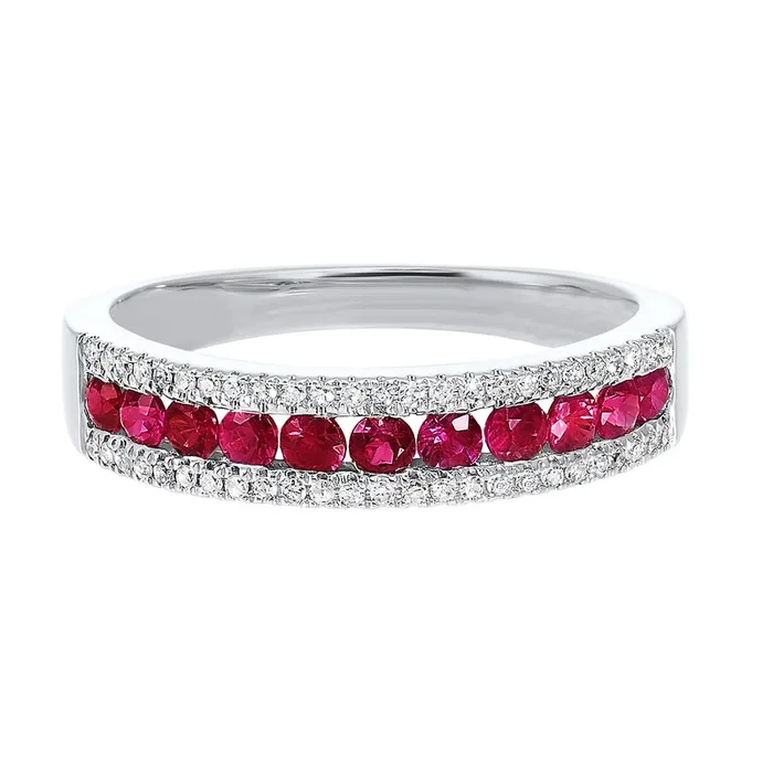 Rings International Diamond Center 14K White Gold 3 Row Multi Channel Diamond Ruby Band 18CT Rings International Diamond Center 14K White Gold 3 Row Multi Channel Diamond Ruby Band 18CT