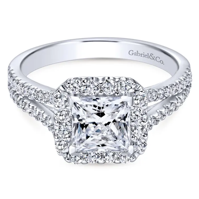 Rings International Diamond Center Gabriel Bridal Collection White Gold Halo and Diamond Accent Split Shank Diamond Engagement Ring 057 ctw Rings International Diamond Center Gabriel Bridal Collection White Gold Halo and Diamond Accent Split Shank Diamond Engagement Ring 057 ctw