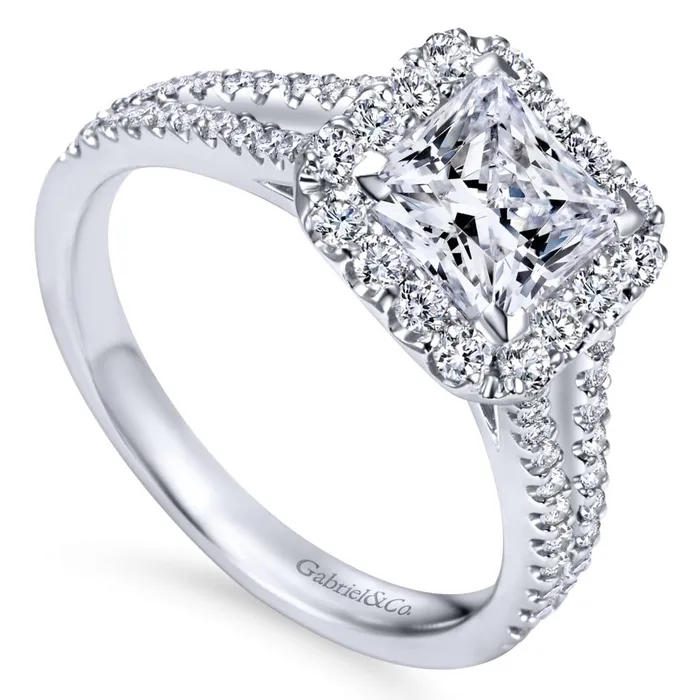 Rings International Diamond Center Gabriel Bridal Collection White Gold Halo and Diamond Accent Split Shank Diamond Engagement Ring 057 ctw Rings International Diamond Center Gabriel Bridal Collection White Gold Halo and Diamond Accent Split Shank Diamond Engagement Ring 057 ctw