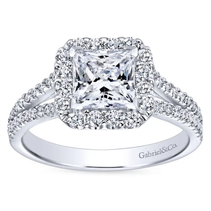 Rings International Diamond Center Gabriel Bridal Collection White Gold Halo and Diamond Accent Split Shank Diamond Engagement Ring 057 ctw Rings International Diamond Center Gabriel Bridal Collection White Gold Halo and Diamond Accent Split Shank Diamond Engagement Ring 057 ctw