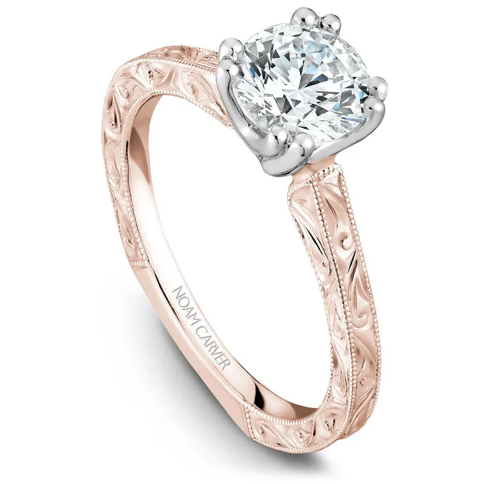 Rings International Diamond Center Noam Carver Rose Gold Carved Shank Engagement Ring Setting with White Gold Crown Rings International Diamond Center Noam Carver Rose Gold Carved Shank Engagement Ring Setting with White Gold Crown