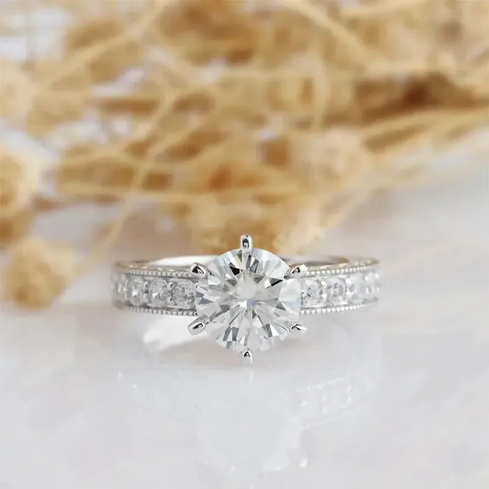 Rings Luxus Moissanite Silver or Gold Vintage Moissanite Engagement Ring 2ct Rings Luxus Moissanite Silver or Gold Vintage Moissanite Engagement Ring 2ct