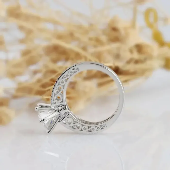 Rings Luxus Moissanite Silver or Gold Vintage Moissanite Engagement Ring 2ct