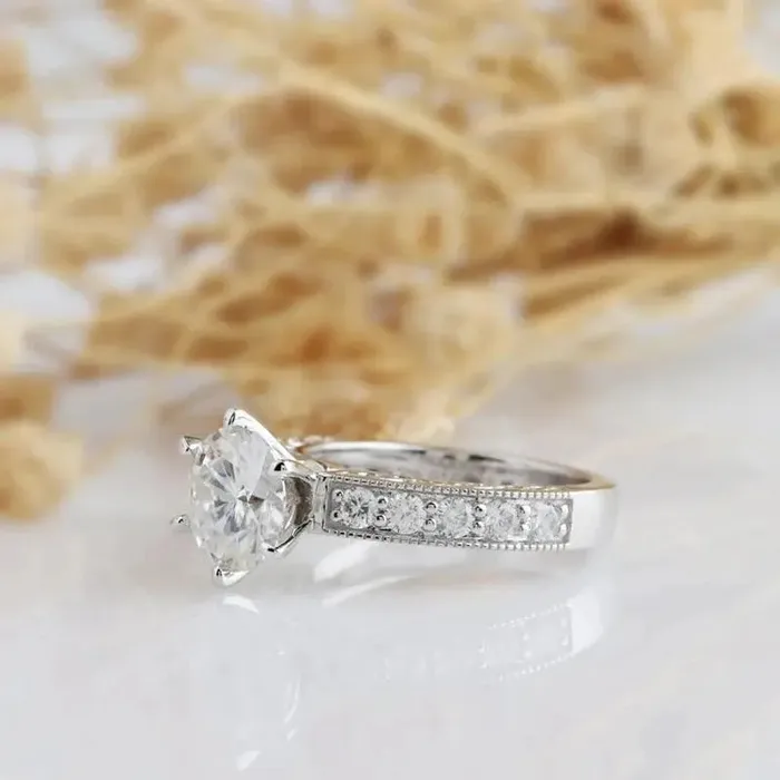 Rings Luxus Moissanite Silver or Gold Vintage Moissanite Engagement Ring 2ct