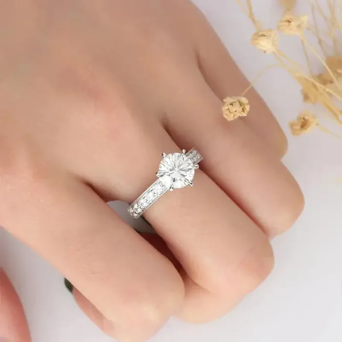 Rings Luxus Moissanite Silver or Gold Vintage Moissanite Engagement Ring 2ct