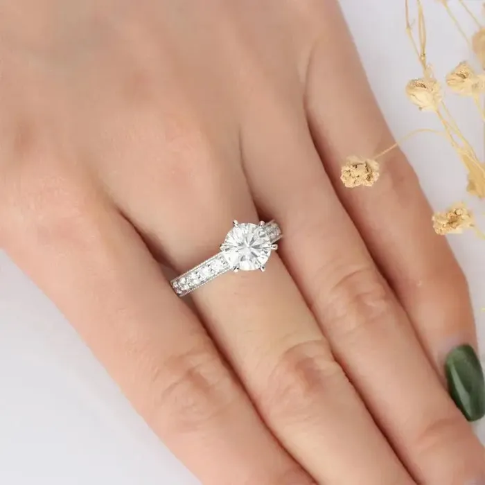 Rings Luxus Moissanite Silver or Gold Vintage Moissanite Engagement Ring 2ct