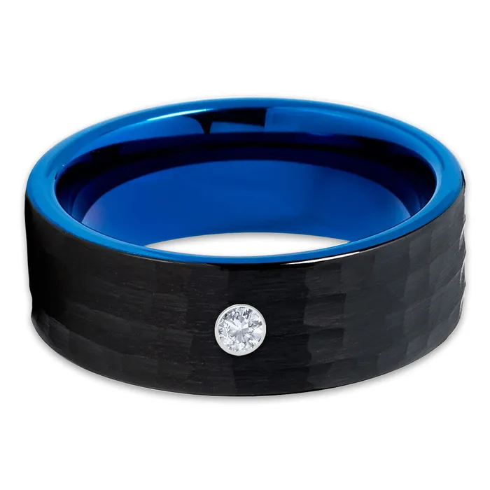 Rings Mens Black Wedding Ring Blue Tungsten Ring White Diamond Ring Brush Ring Clean Casting Jewelry