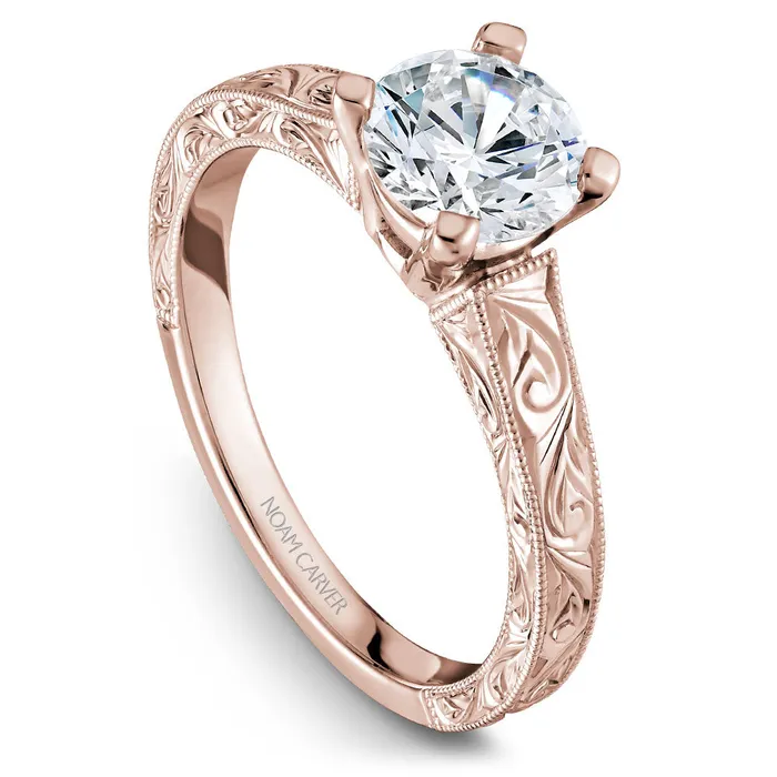 Rings Noam Carver Rose Gold Carved Shank Engagement Ring Setting International Diamond Center Rings Noam Carver Rose Gold Carved Shank Engagement Ring Setting International Diamond Center