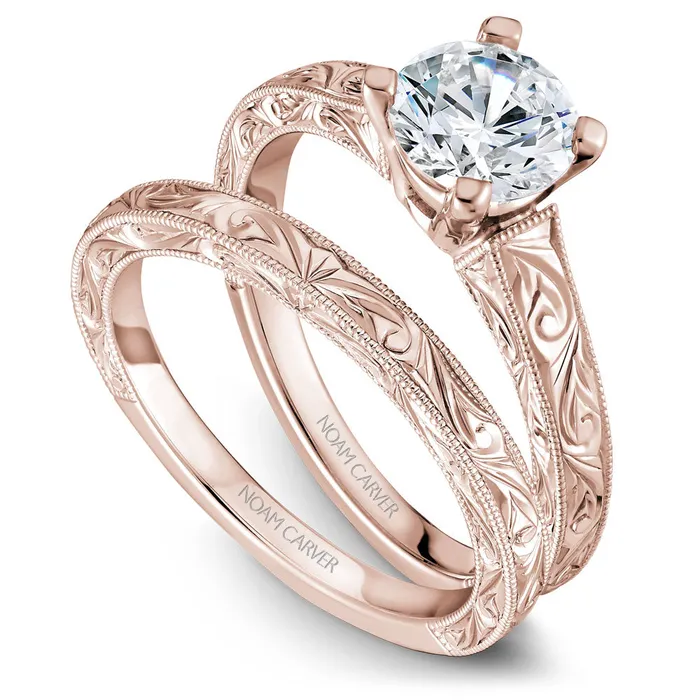 Rings Noam Carver Rose Gold Carved Shank Engagement Ring Setting International Diamond Center