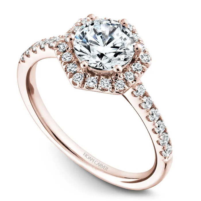 Rings Noam Carver Rose Gold Diamond Engagement Ring Setting with Hexagonal Halo 038 CTW International Diamond Center Rings Noam Carver Rose Gold Diamond Engagement Ring Setting with Hexagonal Halo 038 CTW International Diamond Center