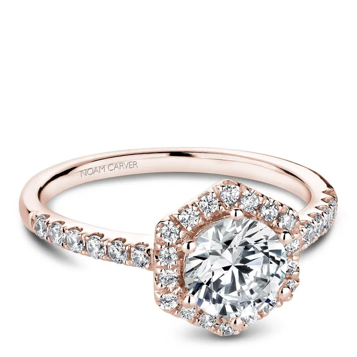 Rings Noam Carver Rose Gold Diamond Engagement Ring Setting with Hexagonal Halo 038 CTW International Diamond Center