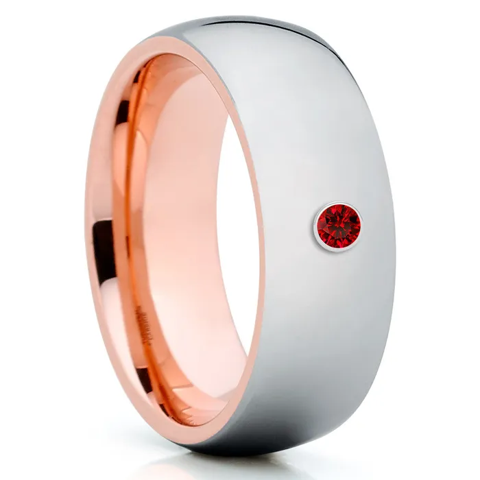 Rose Gold Tungsten Ring Ruby Wedding Band Mans Ring Womens Ring Engagement Ring Clean Casting Jewelry Rings
