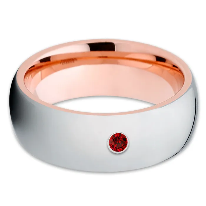 Rose Gold Tungsten Ring Ruby Wedding Band Mans Ring Womens Ring Engagement Ring Clean Casting Jewelry Rings