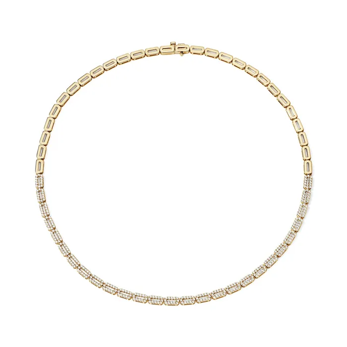 SG Fine Necklaces Gold and Half Pave Rectangular Link Necklace
