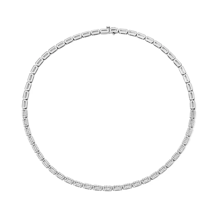 SG Fine Necklaces Gold and Half Pave Rectangular Link Necklace