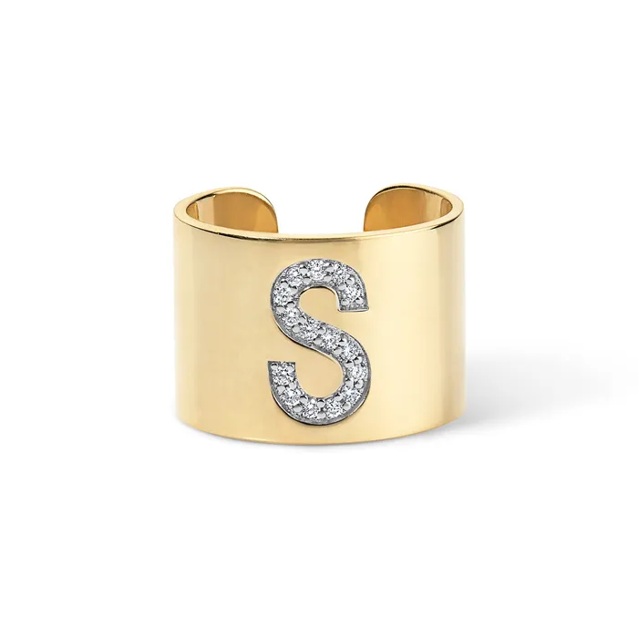 SG Fine Pave Initial Cigar Band Rings