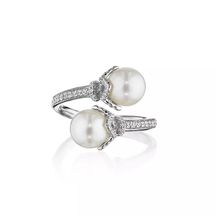 Shop IDC estore Verragio Reverie Petal Toi Et Moi Diamond Pearl Cap ByPass Ring 18K White Gold 040CTW Rings Shop IDC estore Verragio Reverie Petal Toi Et Moi Diamond Pearl Cap ByPass Ring 18K White Gold 040CTW Rings