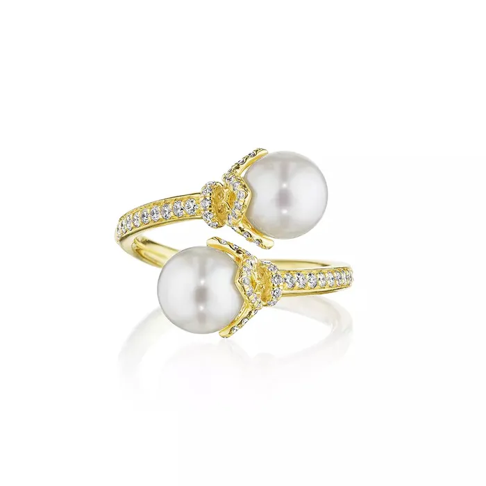 Shop IDC estore Verragio Reverie Petal Toi Et Moi Diamond Pearl Cap ByPass Ring 18K White Gold 040CTW Rings
