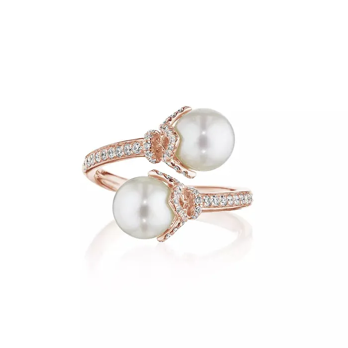 Shop IDC estore Verragio Reverie Petal Toi Et Moi Diamond Pearl Cap ByPass Ring 18K White Gold 040CTW Rings