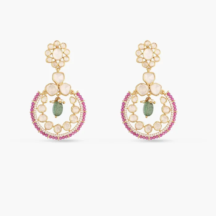 SILVER Earrings Classic Floral Moissanite Silver Chandbali Earrings