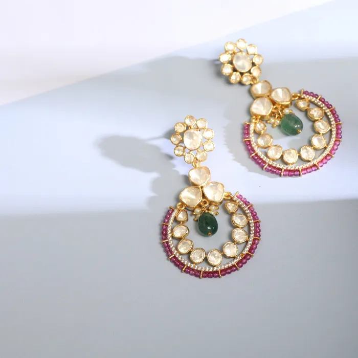 SILVER Earrings Classic Floral Moissanite Silver Chandbali Earrings